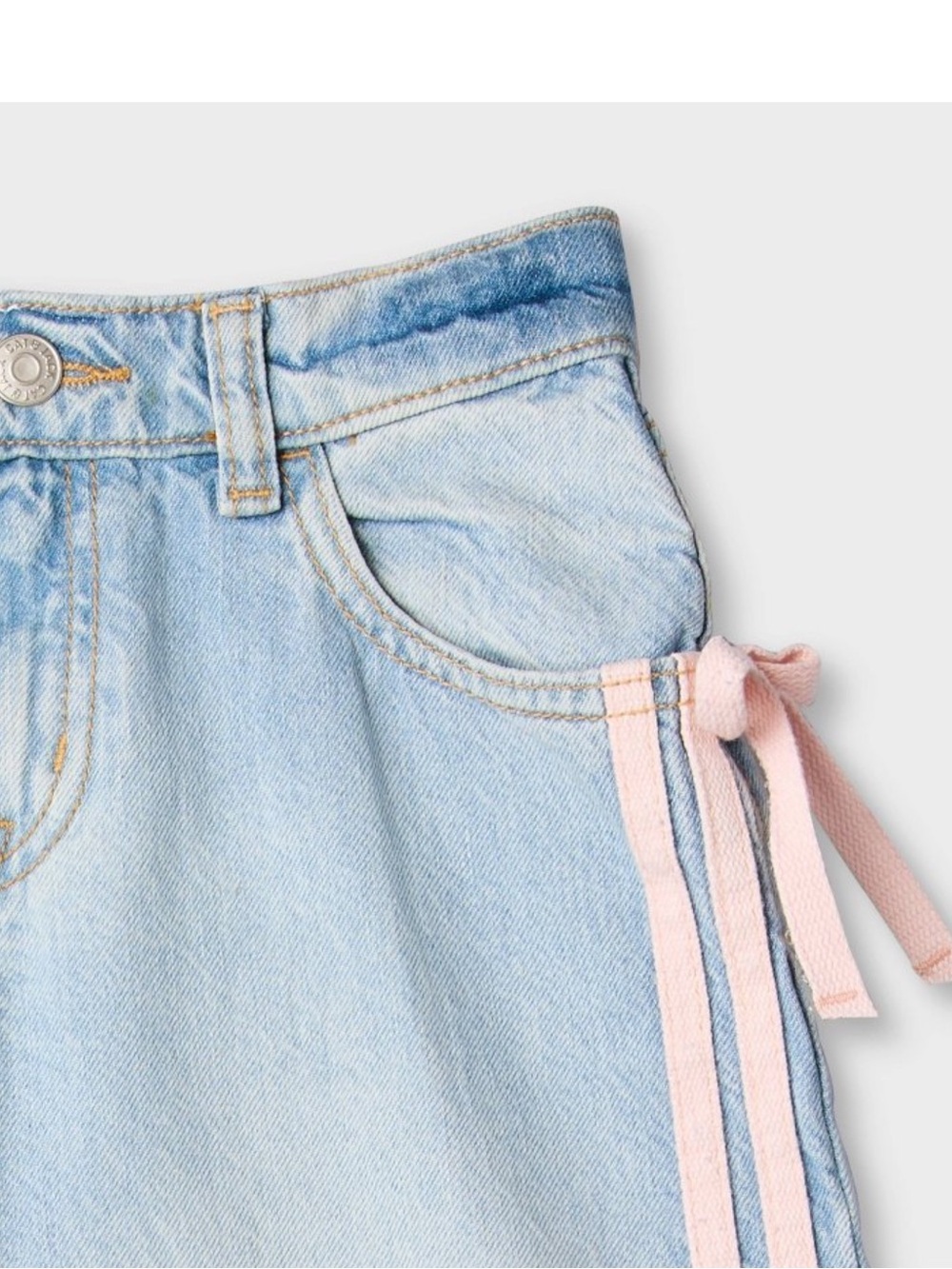 Cat & Jack Girls Mid Rise Pink Striped Wide Leg Light Wash Jeans, size 12 - Picture 3 of 5